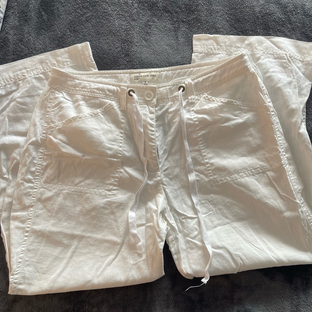 White Linen Cropped Pants